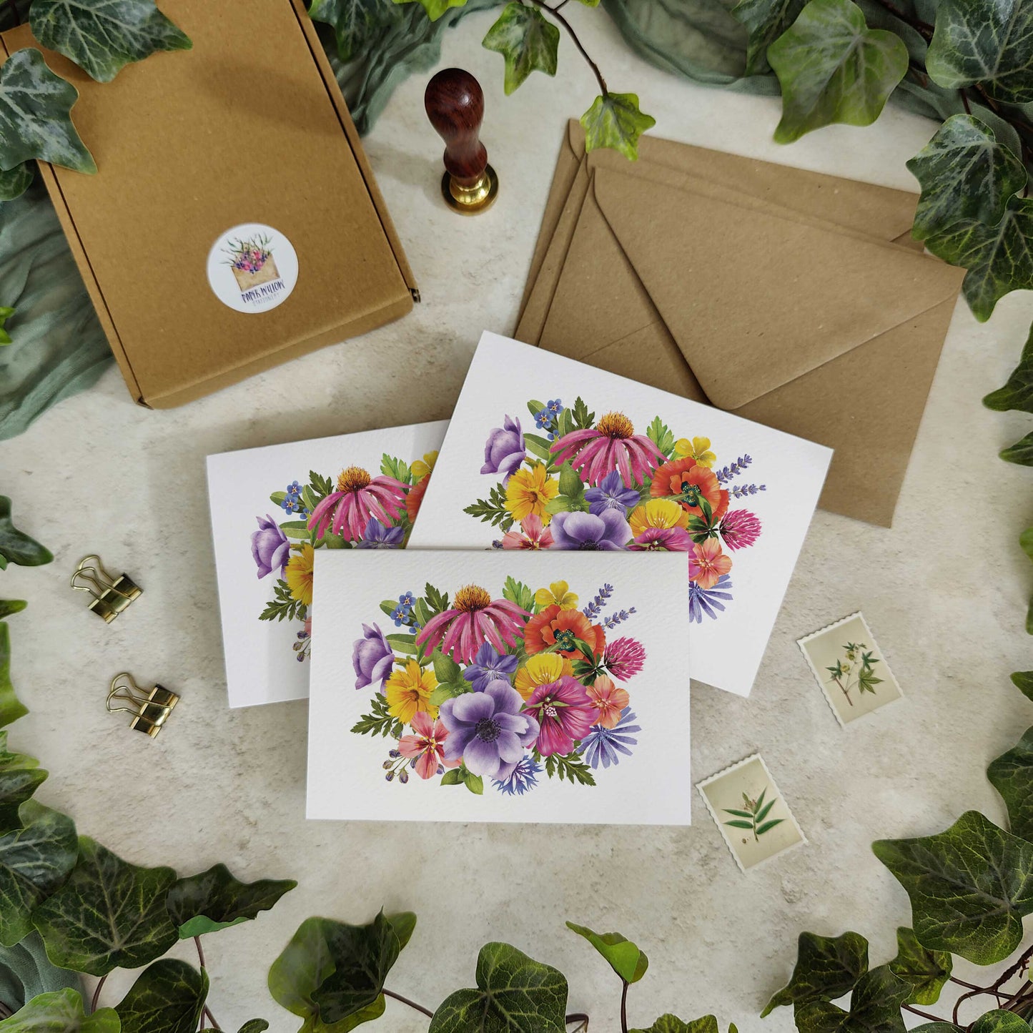 Colourful Flowers Note Cards & Envelopes