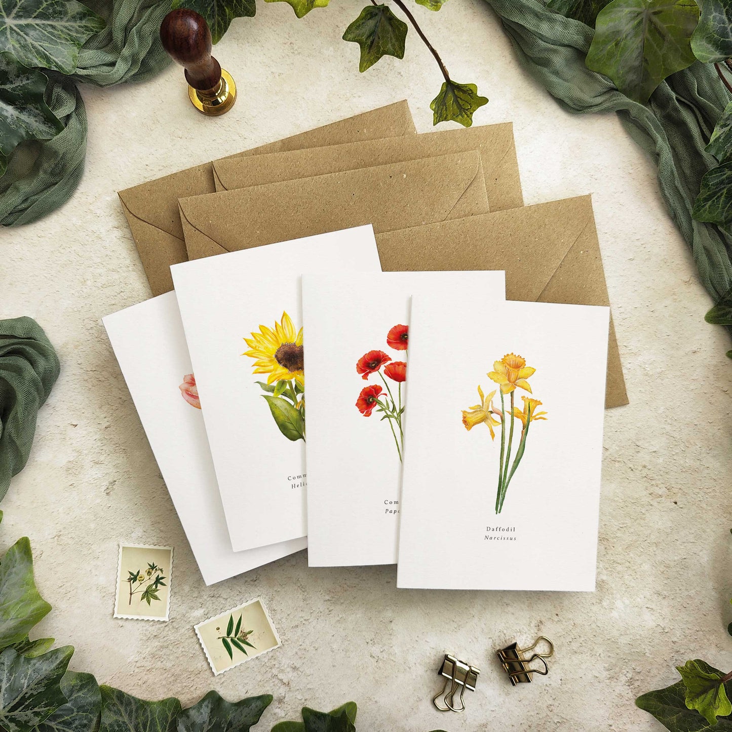 Set of 10 Wildflower Red & Orange Note Cards & Envelopes