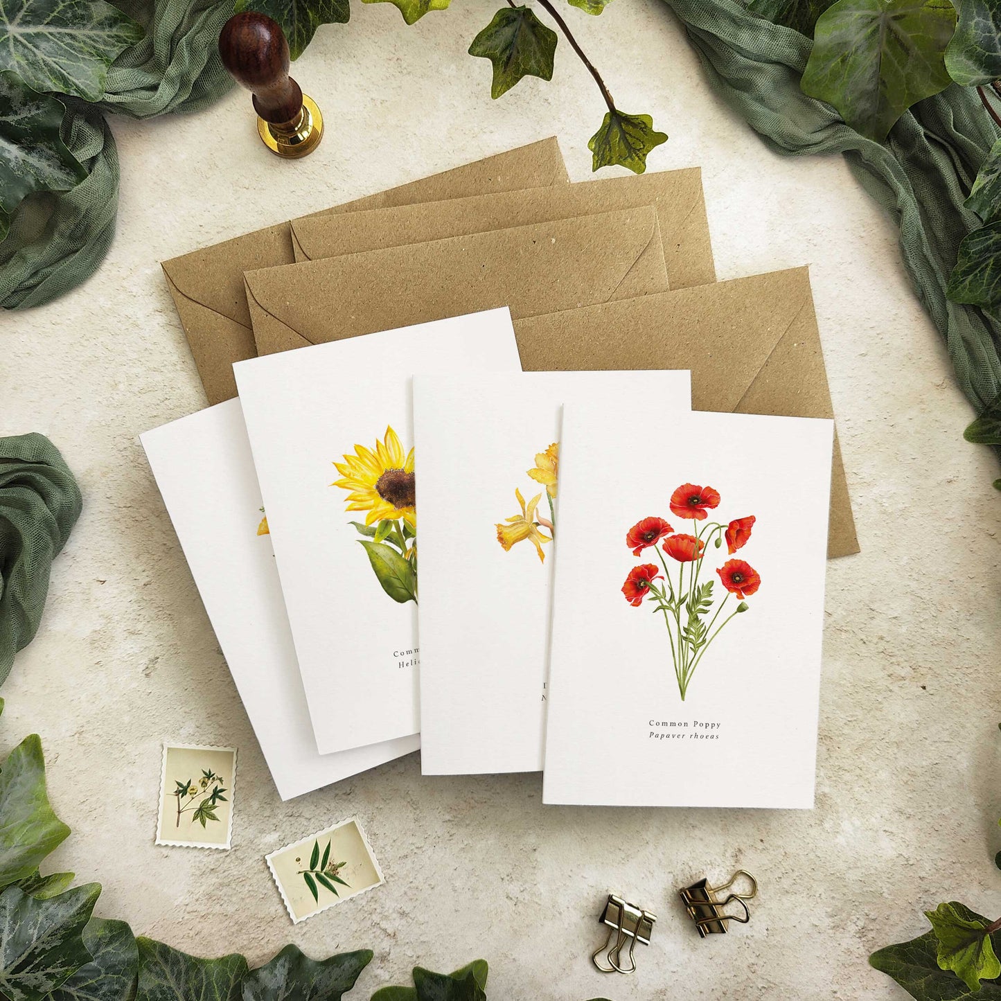 Set of 10 Wildflower Red & Orange Note Cards & Envelopes