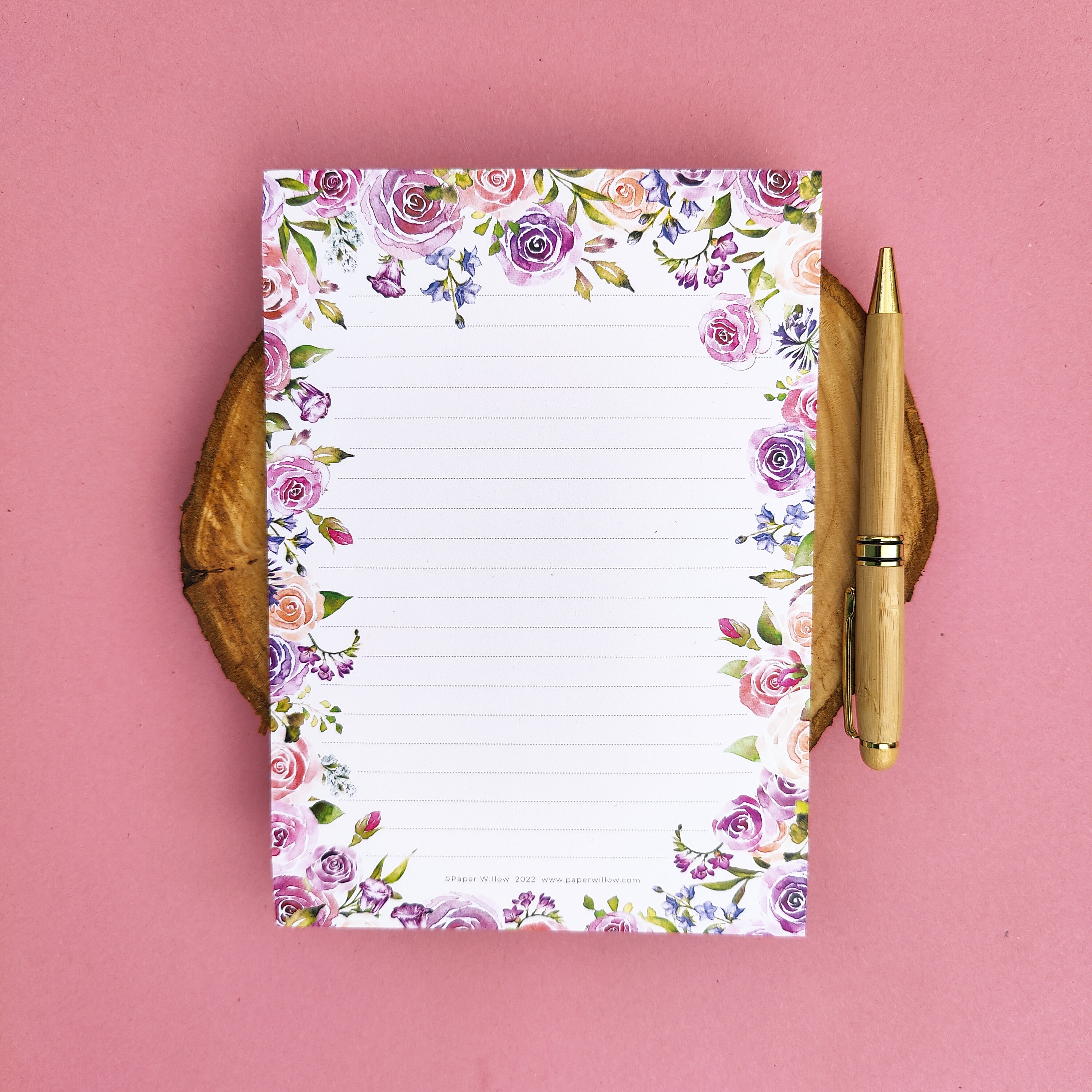 Pink Roses A5 Notepad – Paper Willow