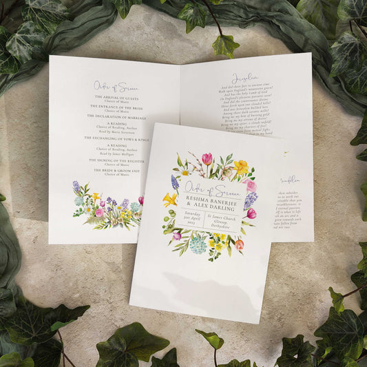 Spring Flowers Folded Order of Service Card