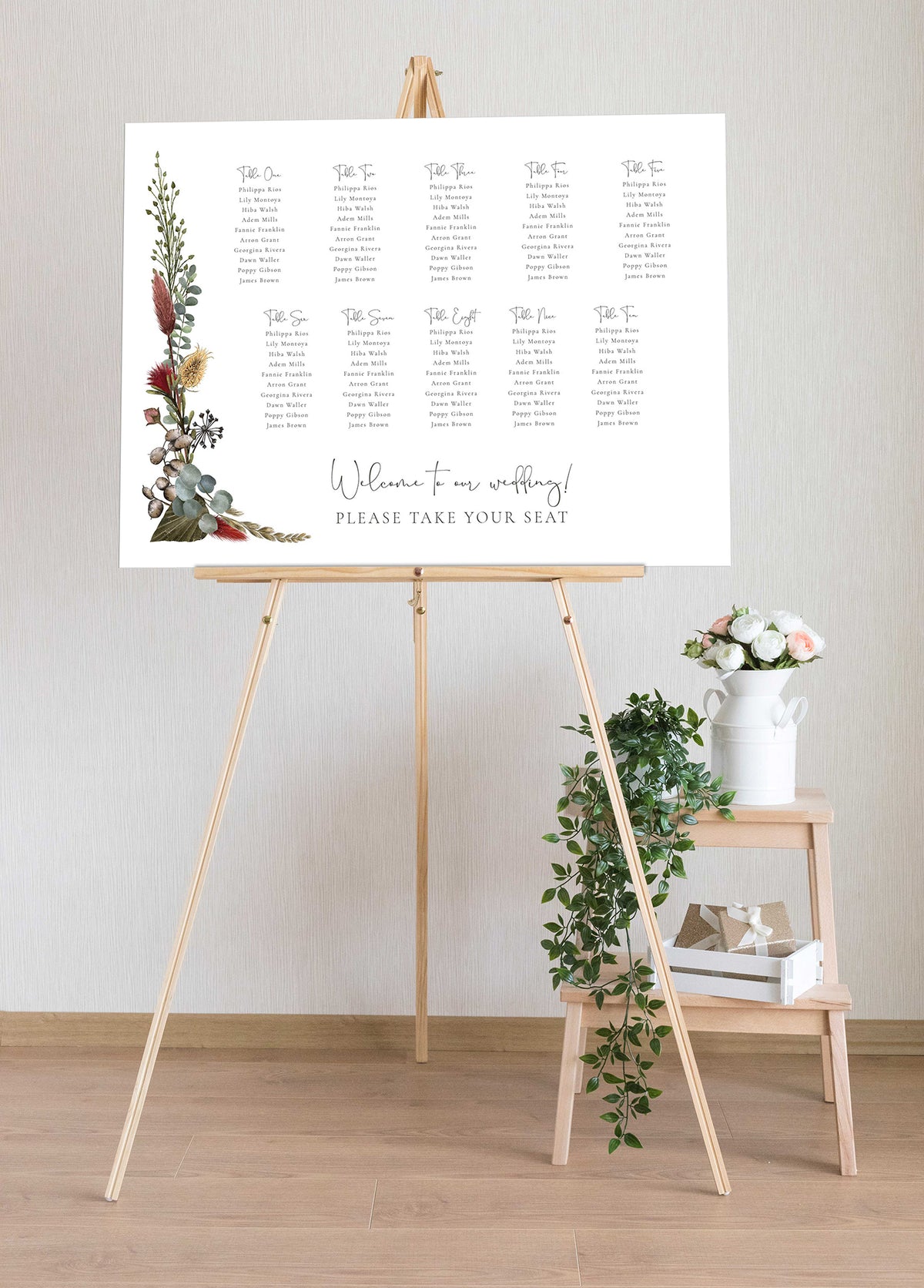 Table Plan Board Example Dried Flowers Table Plan Board – Paper Willow