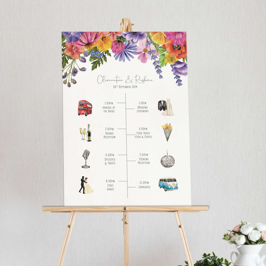 Colourful Flowers Wedding Timeline Sign