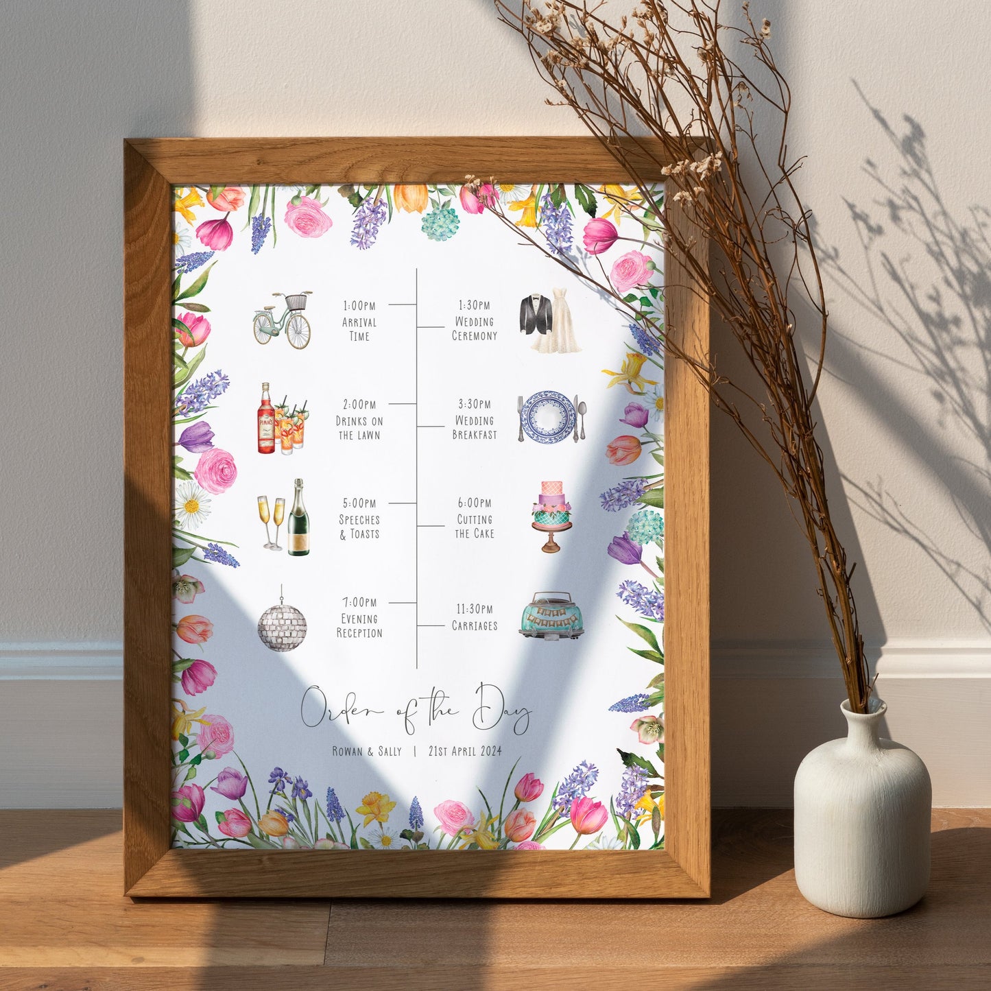 Spring Flowers Wedding Timeline Sign