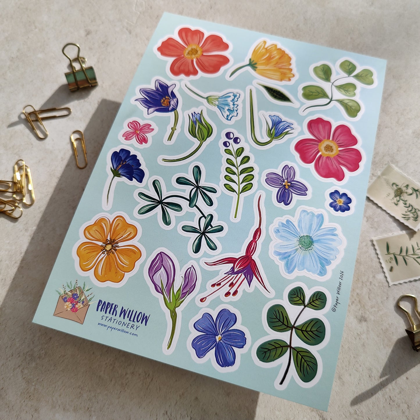 Whimsical Floral A5 Vinyl Sticker Sheet