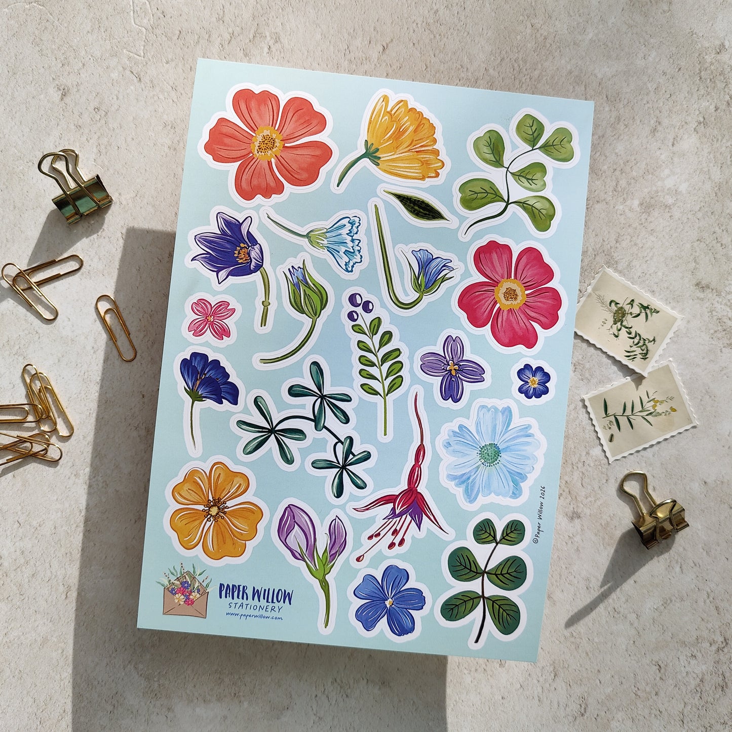 Whimsical Floral A5 Vinyl Sticker Sheet