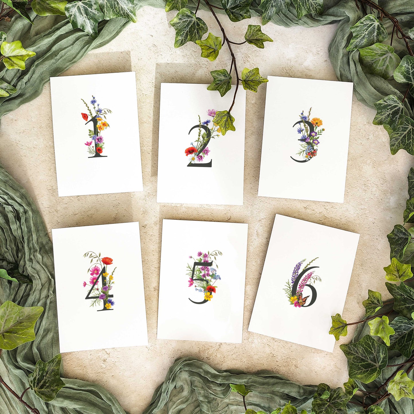 Wildflower Table Numbers Digital Files