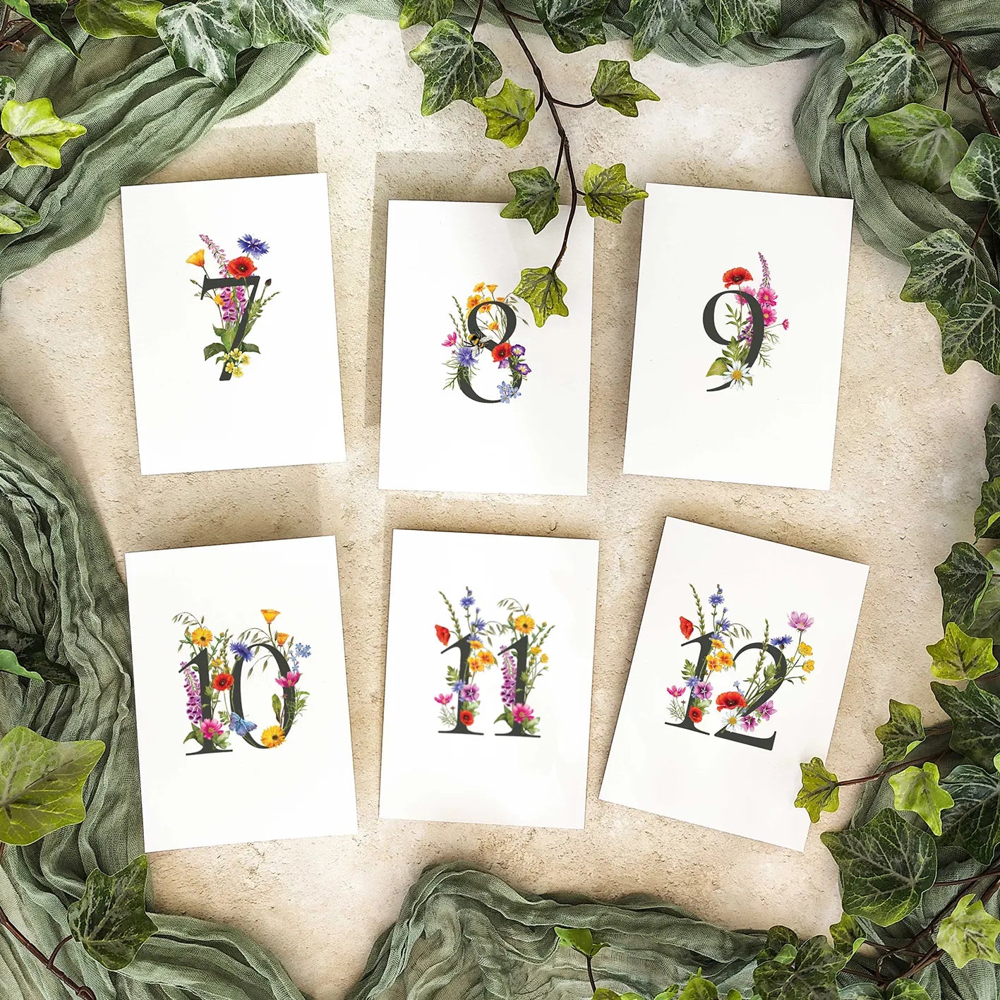 Wildflower Table Number Cards